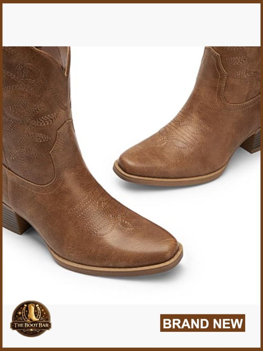 Western Cowgirl Ankle Boots Square Toe Low Chunky Heel Embroidered Short Booties - Picture 5 of 7